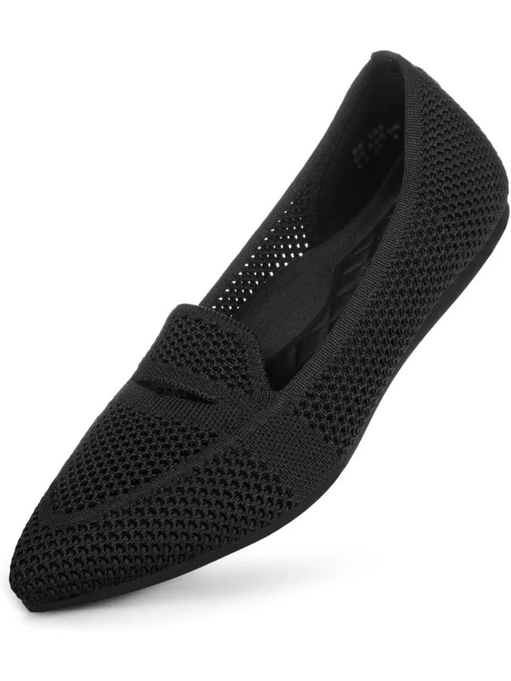 Womens Black Pointed Toe Penny Dressy Ballet Knit Mesh Slip On Flat Loafer Shoes
